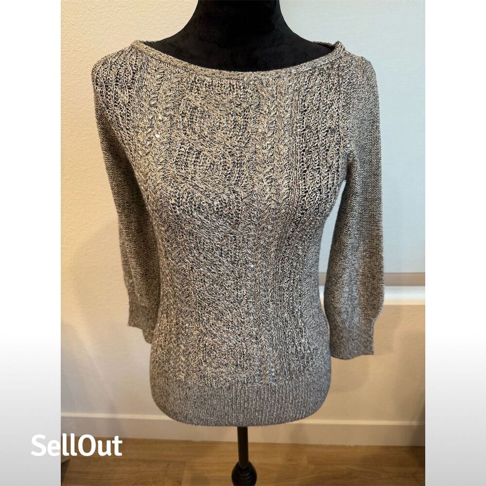 White House Black Market Women's XXS Gray Metallic Knit Sweater
